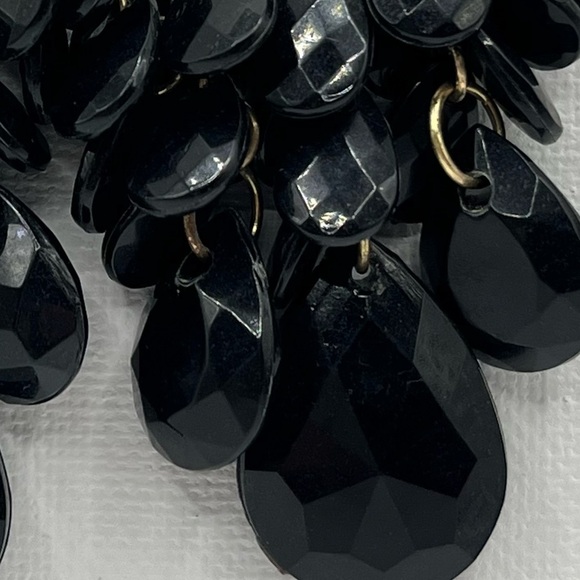 Black Teardrop Beaded Chandelier Earrings with Gold Tone Chain - Picture 3 of 3